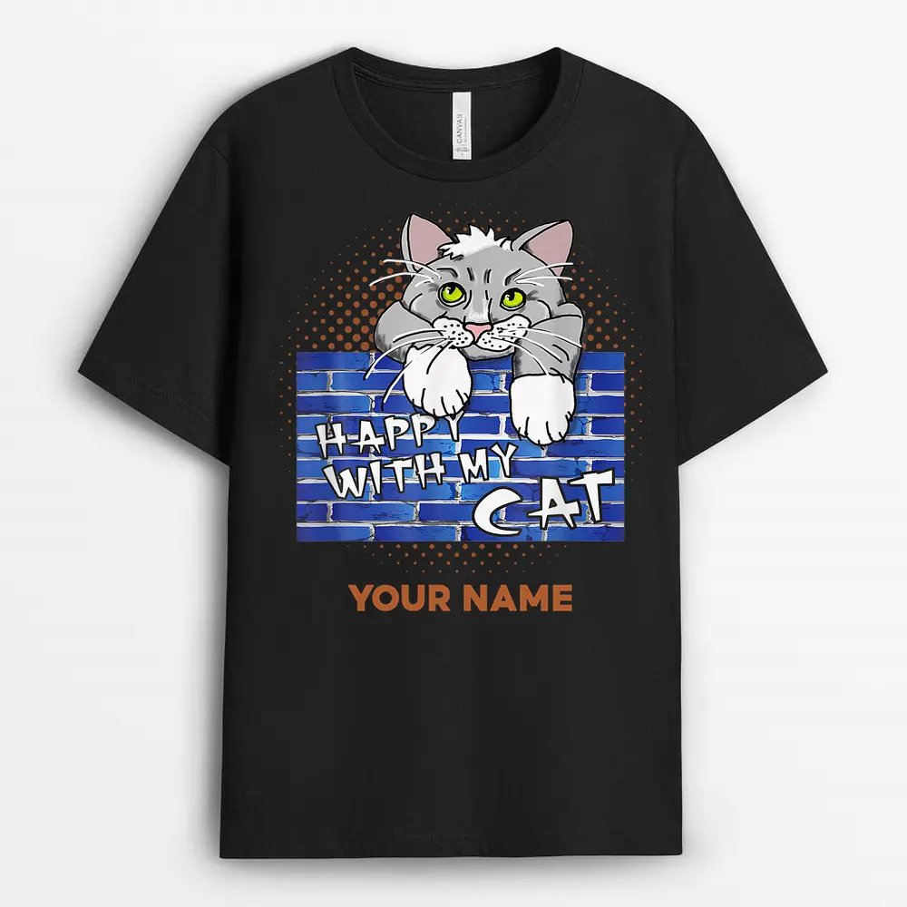 Custom Name Cute Cat Design Little Cat On He Wall Comic Style T Shirt