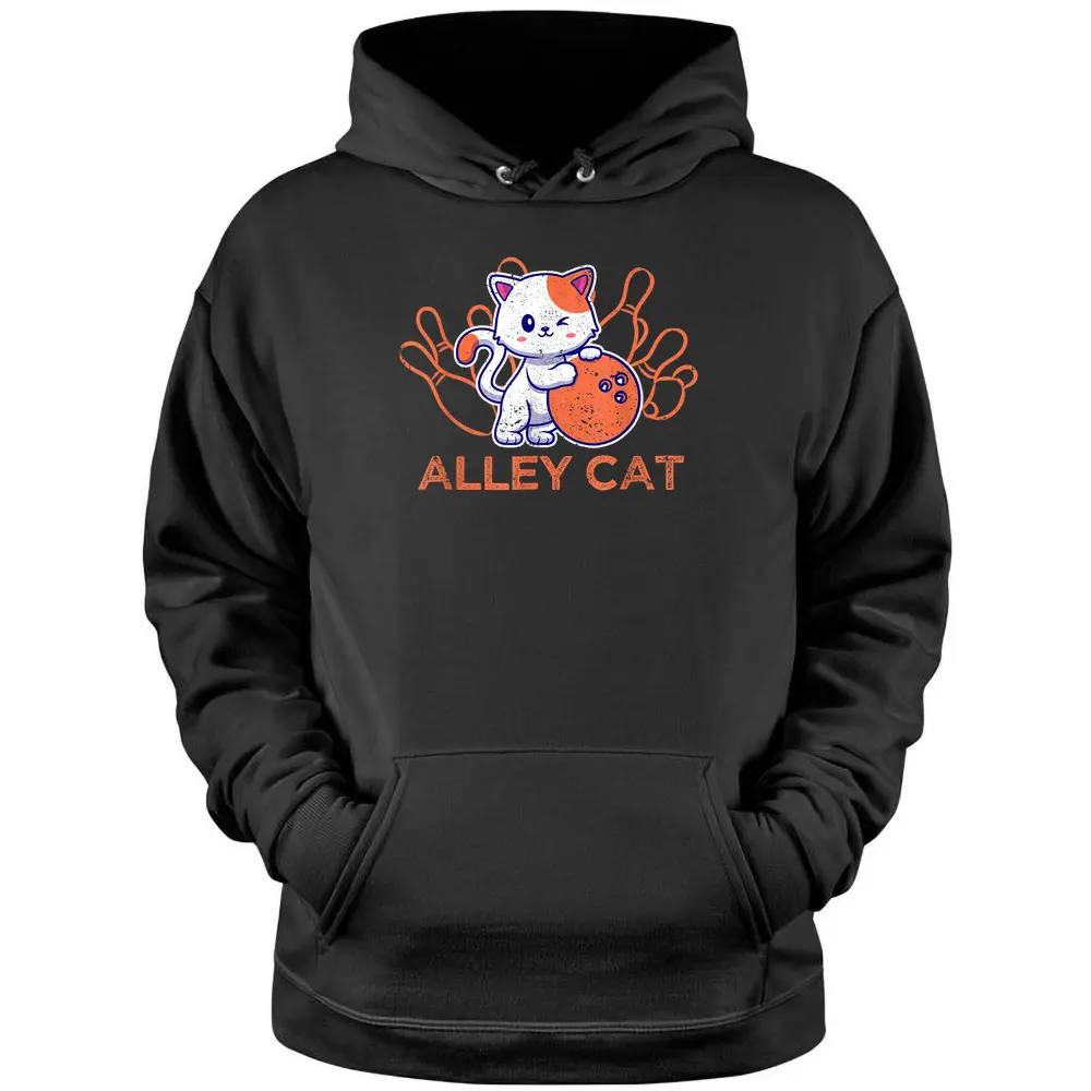 Alley Cat Bowling Team Humor Funny Bowler Cats Vintage Pullover Hoodie