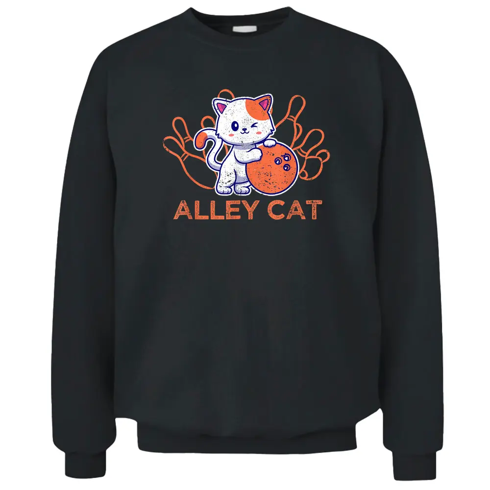 Alley Cat Bowling Team Humor Funny Bowler Cats Vintage Pullover Sweatshirt