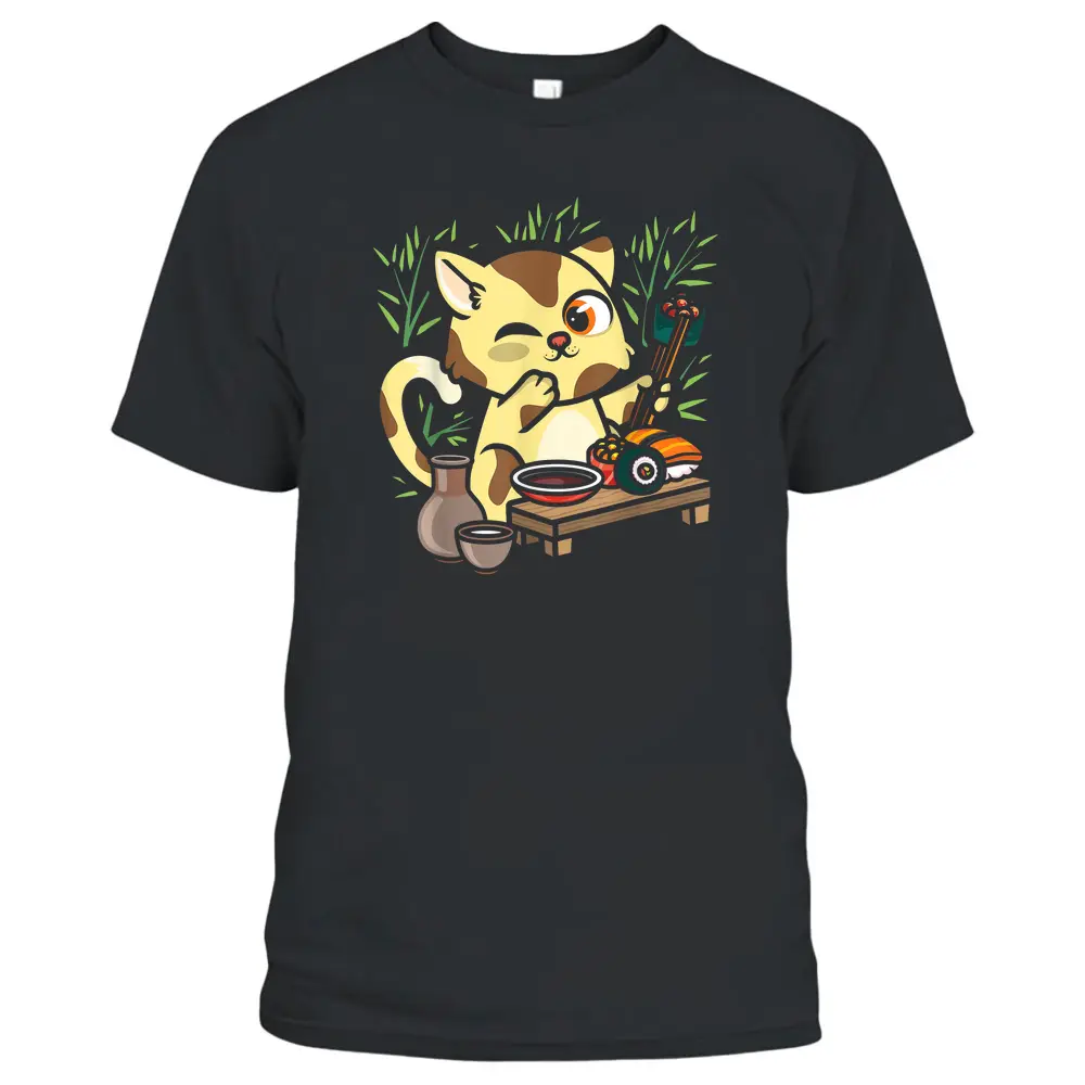 Animal Sushi Cat Lover Japanese Kawaii Cat Eating Food Art T-Shirt