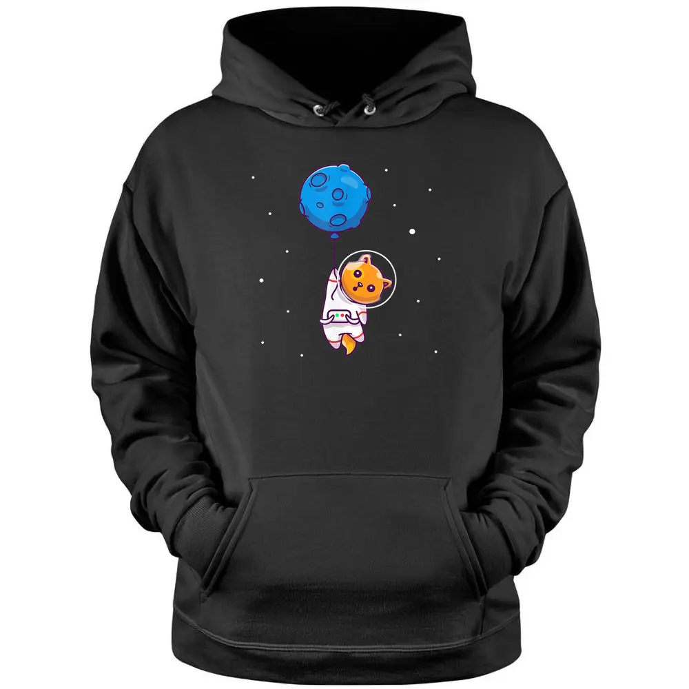 Astronaut Cat In Space Holding Planet Balloon Cat Lover Pullover Hoodie