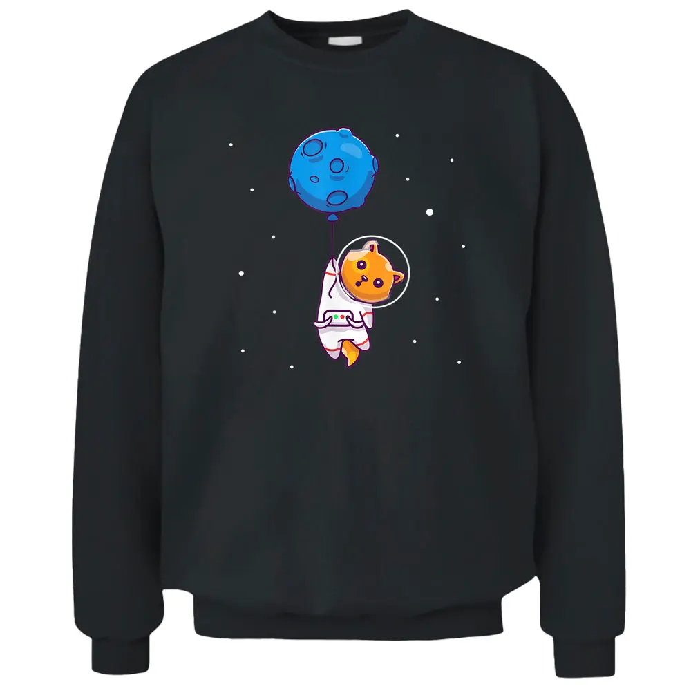 Astronaut Cat In Space Holding Planet Balloon Cat Lover Pullover Sweatshirt