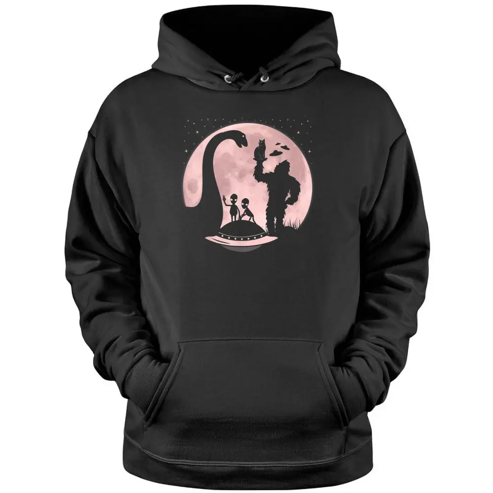 Bigfoot Loch Ness Monster Sasquatch Cat Ufo Funny Aliens Pullover Hoodie