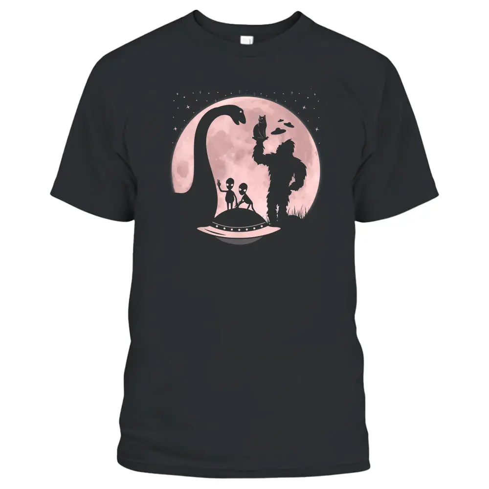 Bigfoot Loch Ness Monster Sasquatch Cat Ufo Funny Aliens T-Shirt