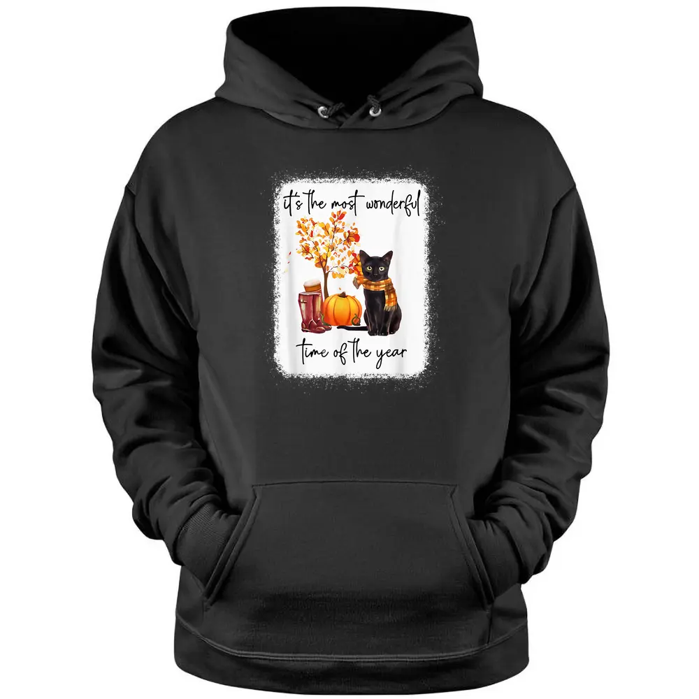 Black Cat Fall Itu2018s The Most Wonderful Time Of The Year Pullover Hoodie