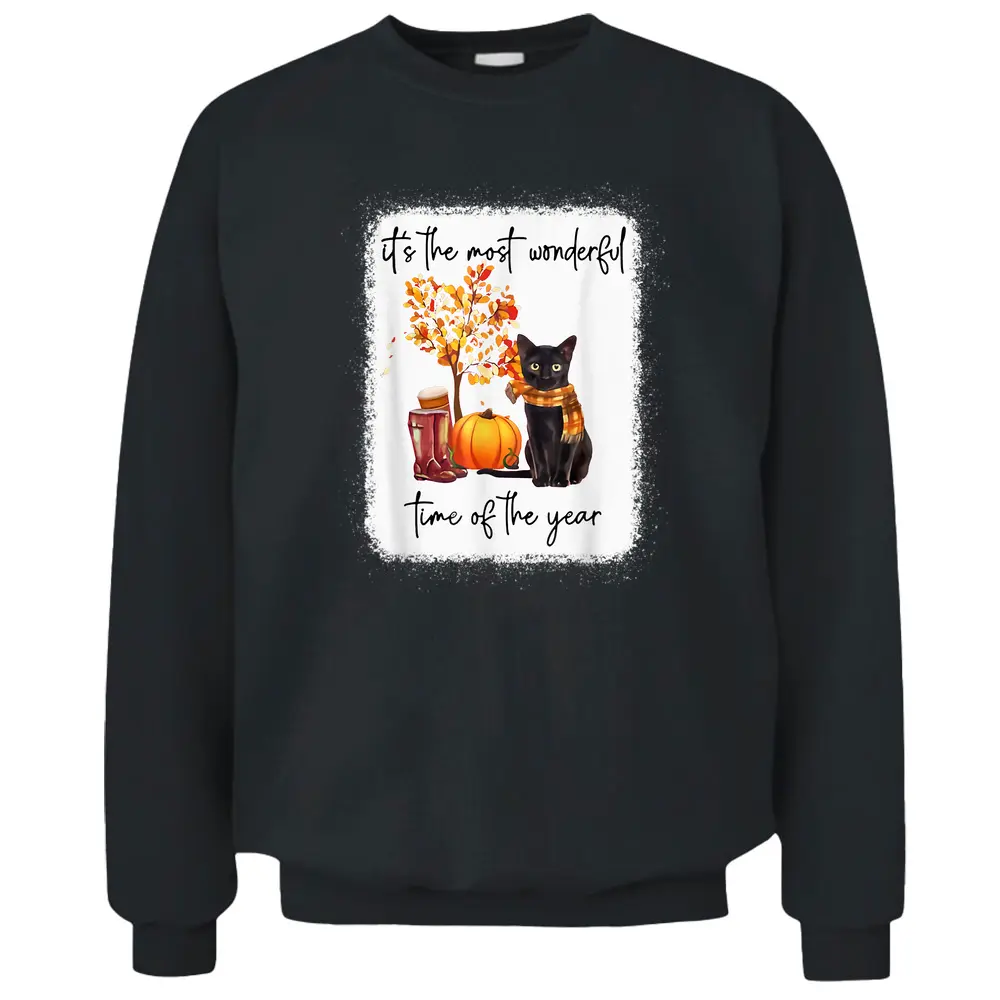 Black Cat Fall Itu2018s The Most Wonderful Time Of The Year Pullover Sweatshirt