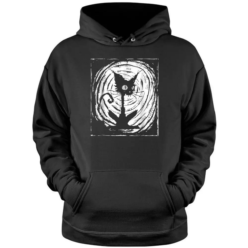 Black Cat Lazy Halloween Costume Scary Creepy Pullover Hoodie