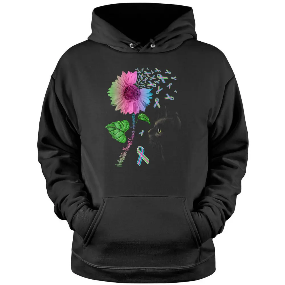 Black Cat Sunflower Metastatic Breast Cancer Awareness Day Pullover Hoodie