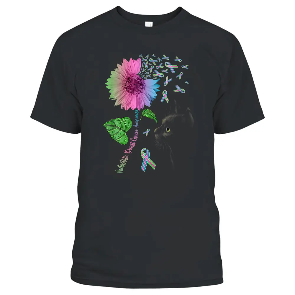 Black Cat Sunflower Metastatic Breast Cancer Awareness Day T-Shirt