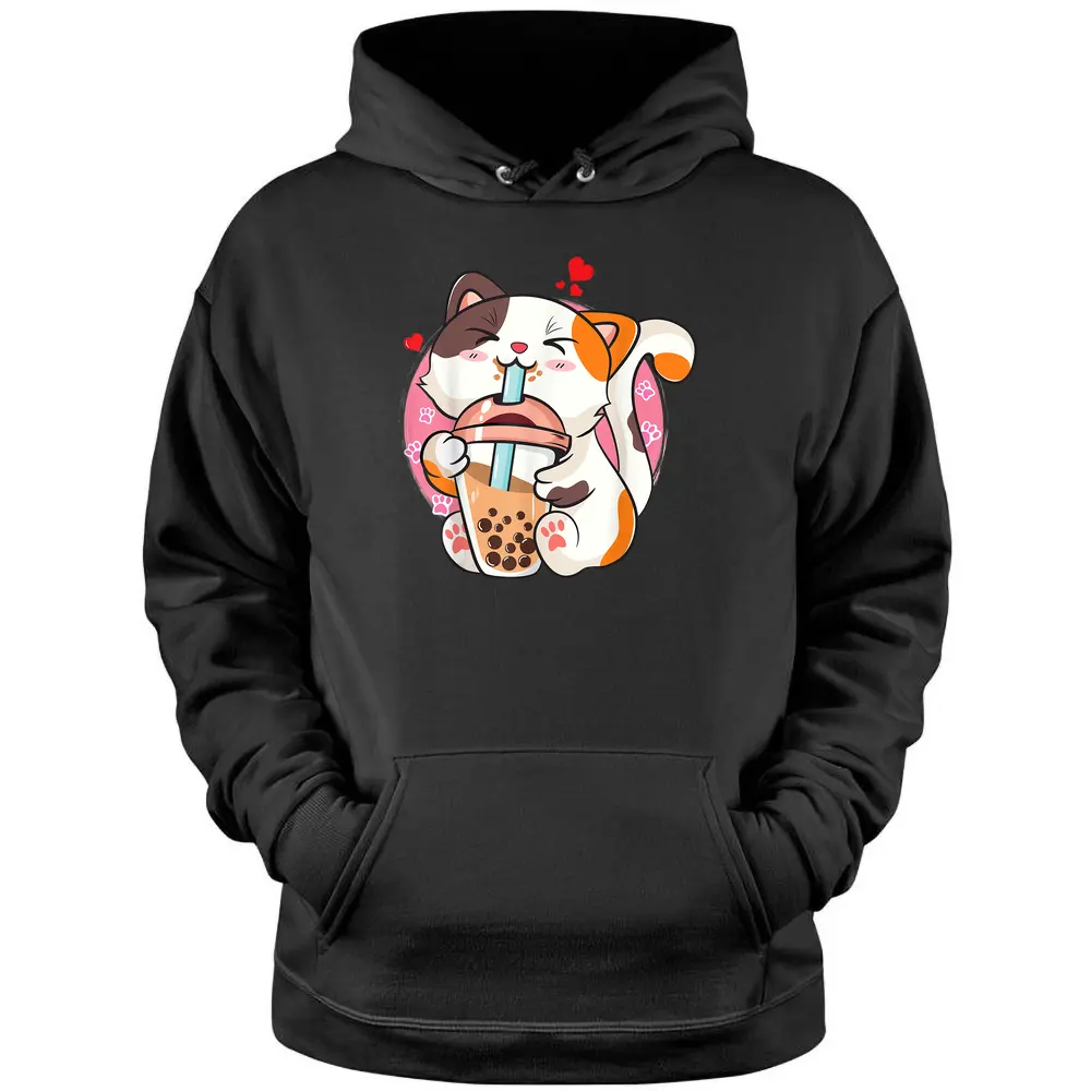 Cat Boba Bubble Tea Kawaii Anime Japanese Pullover Hoodie