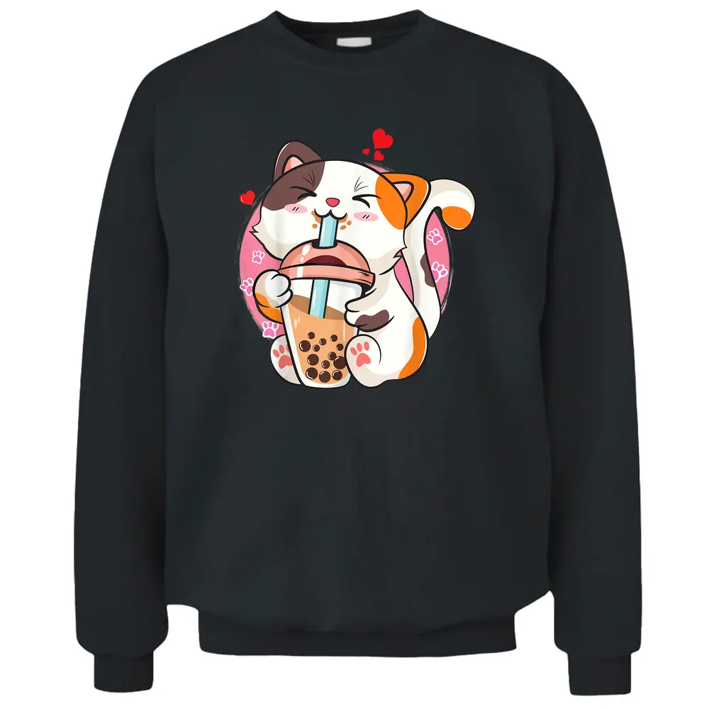 Cat Boba Bubble Tea Kawaii Anime Japanese Pullover Sweatshirt