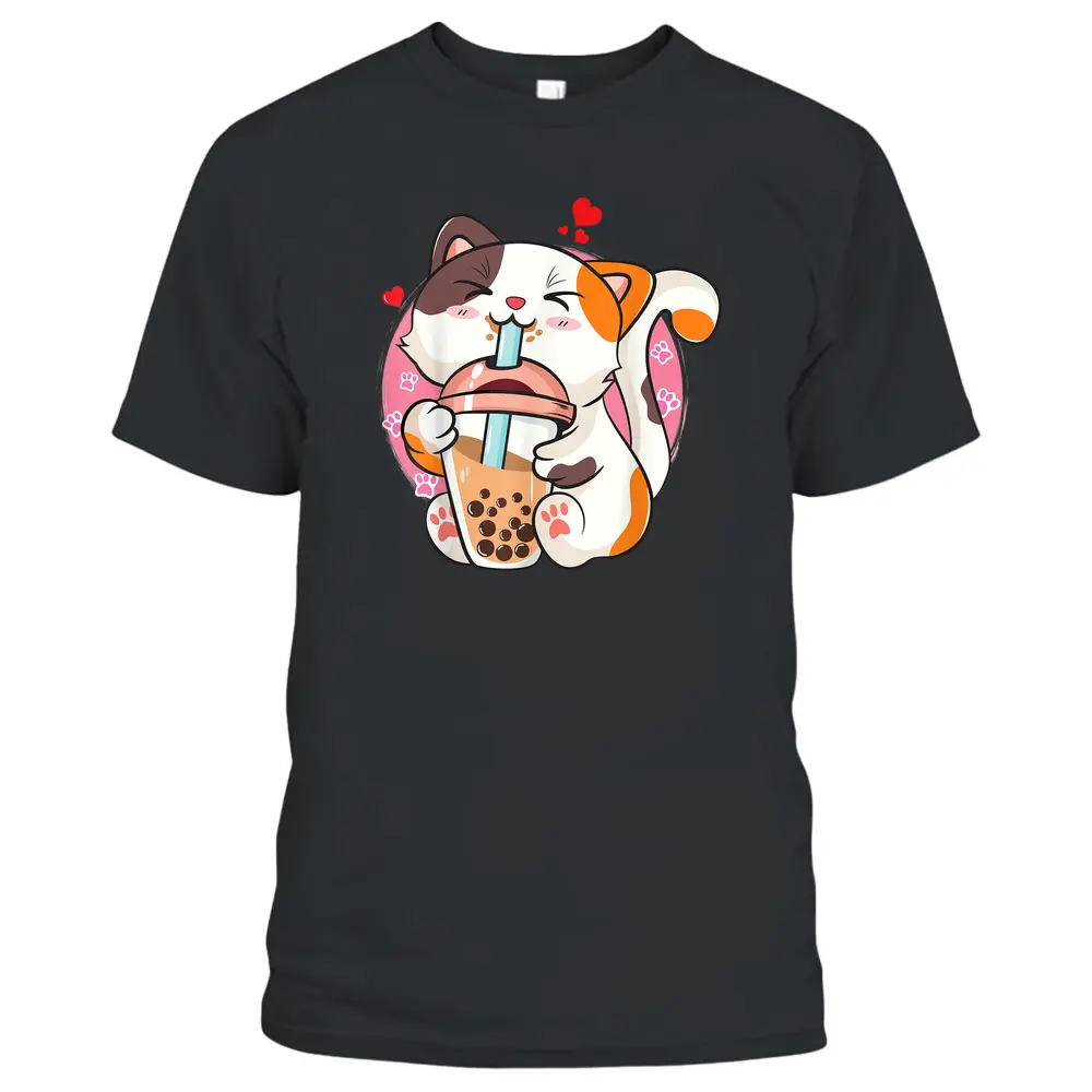 Cat Boba Bubble Tea Kawaii Anime Japanese T-Shirt