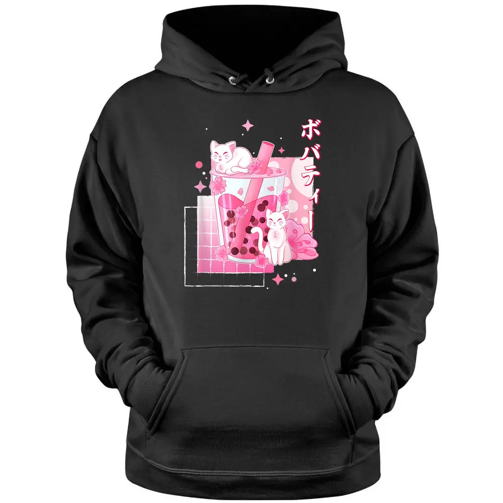 Cat Boba Tea Bubble Tea Anime Cats Lover Kawaii Gifts Pullover Hoodie