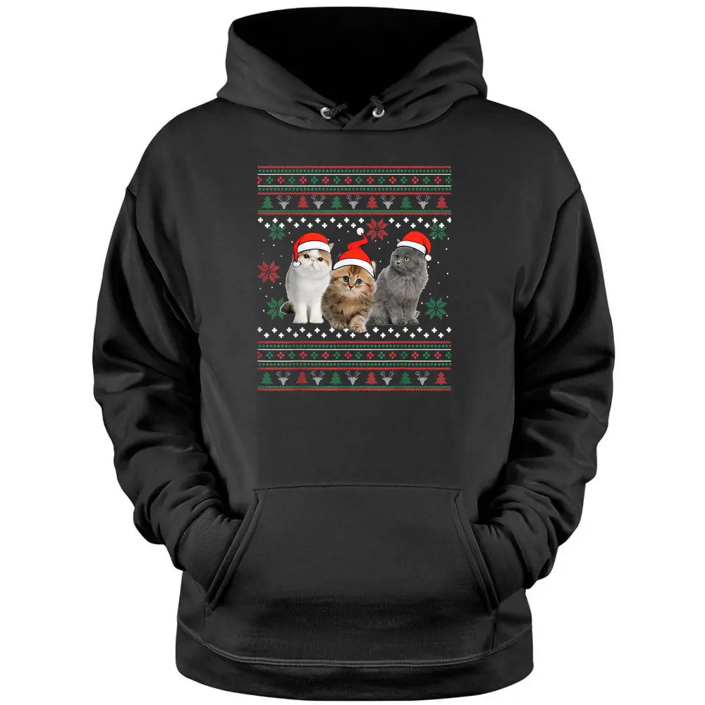 Cat Christmas Ugly Sweater Santa Hat Gifts For Cat Lover Pullover Hoodie