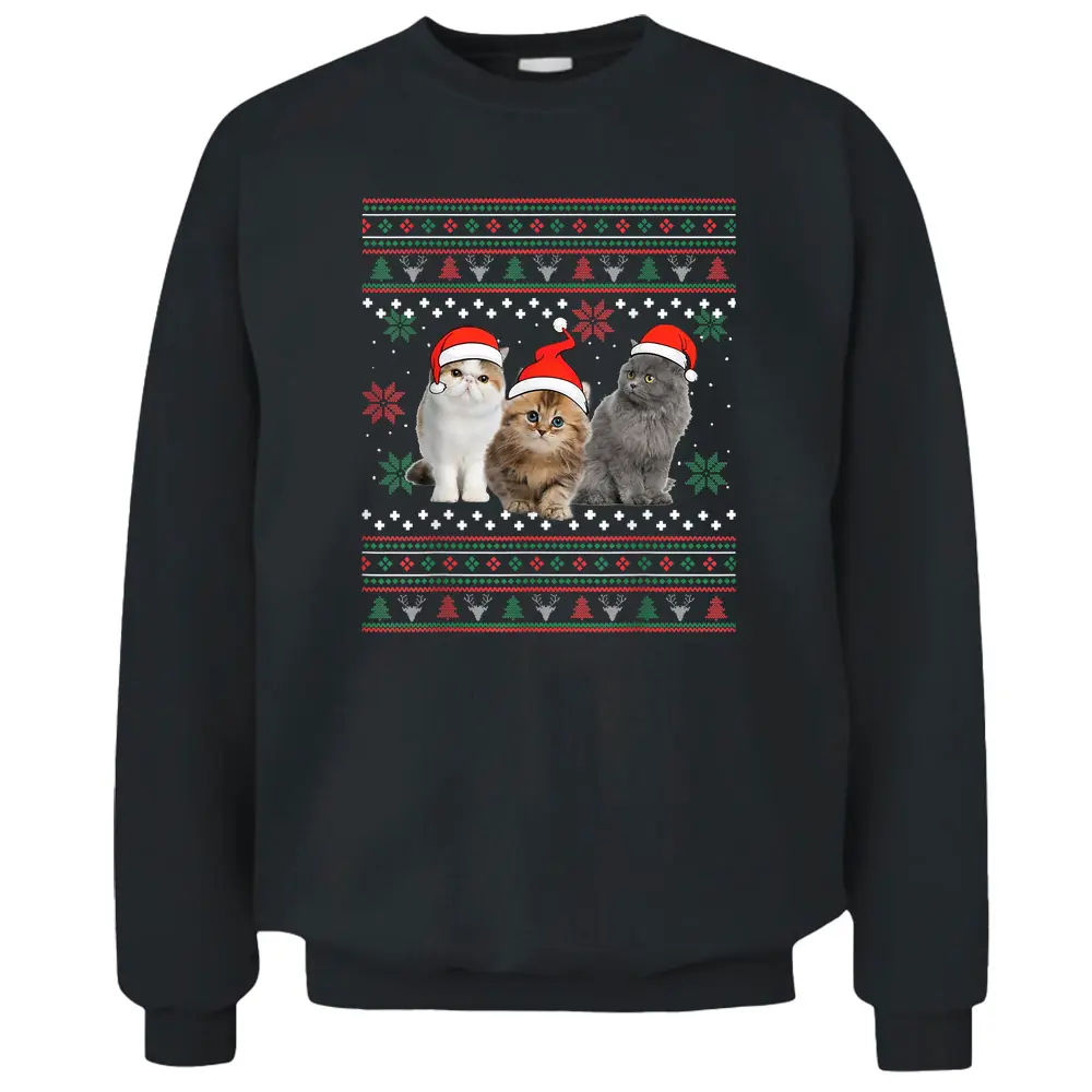 Cat Christmas Ugly Sweater Santa Hat Gifts For Cat Lover Pullover Sweatshirt