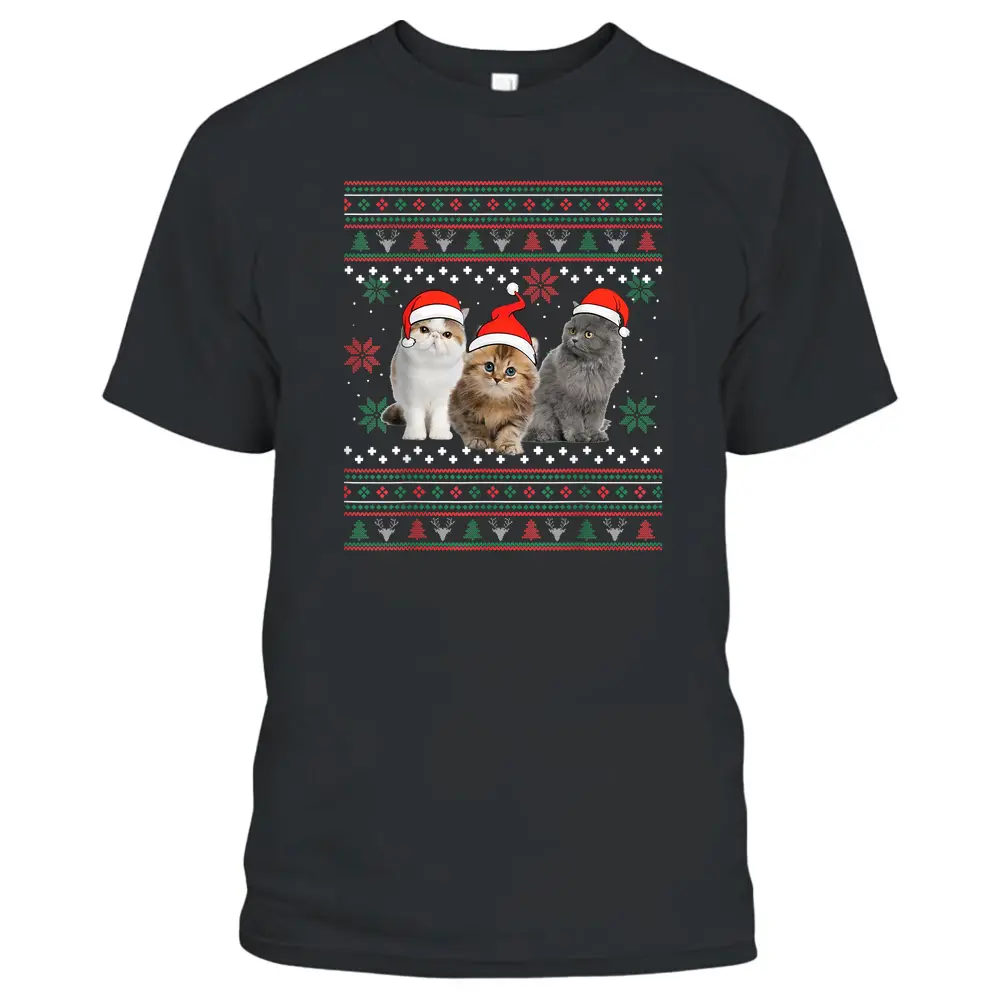 Cat Christmas Ugly Sweater Santa Hat Gifts For Cat Lover T-Shirt