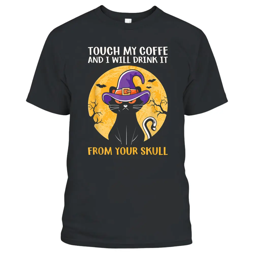 Cat Funny Ouch My Coffee And I Will Drink It From Your Skul T-Shirt