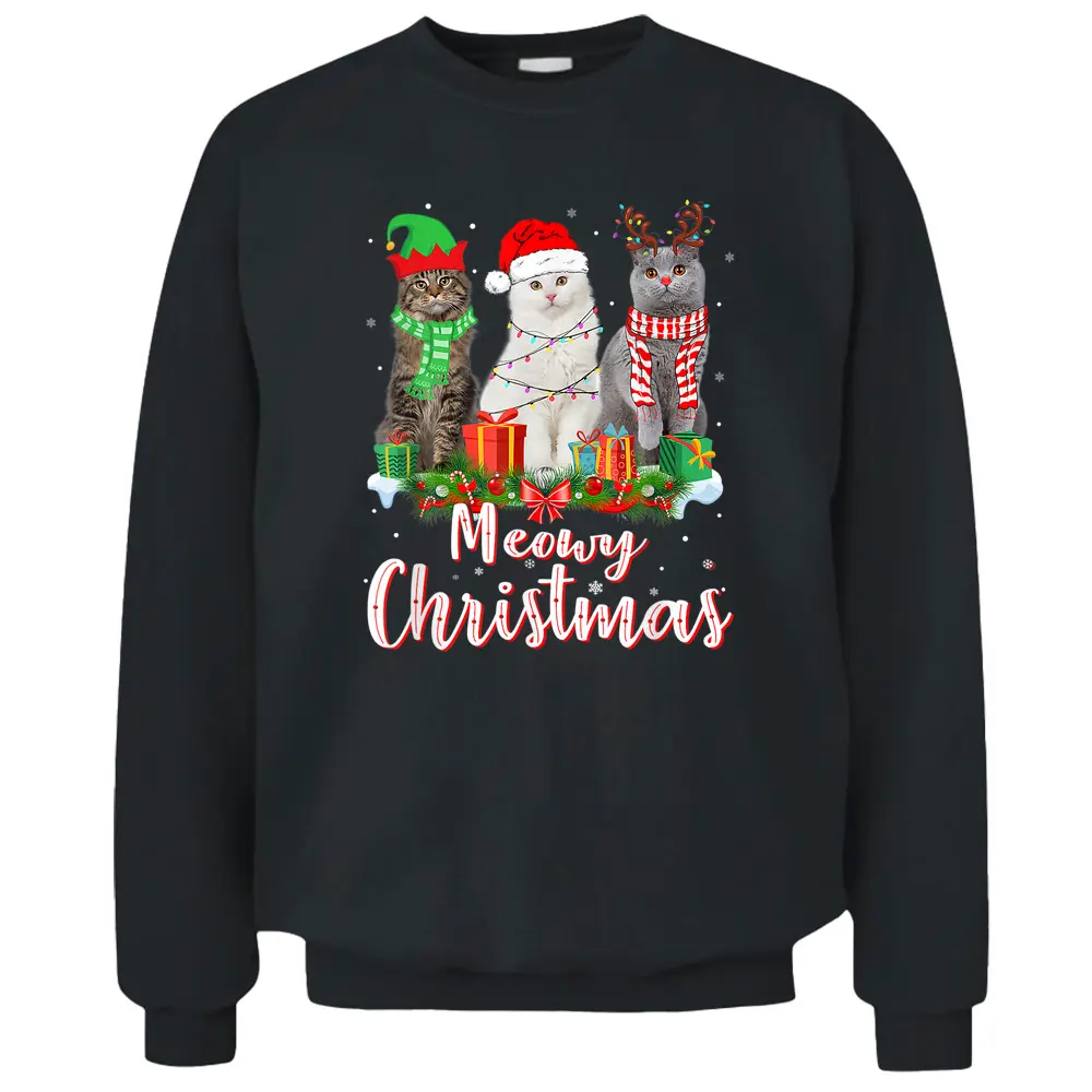 Cat Meowy Family Matching Christmas Pajamas Santa Cats Xmas Pullover Sweatshirt