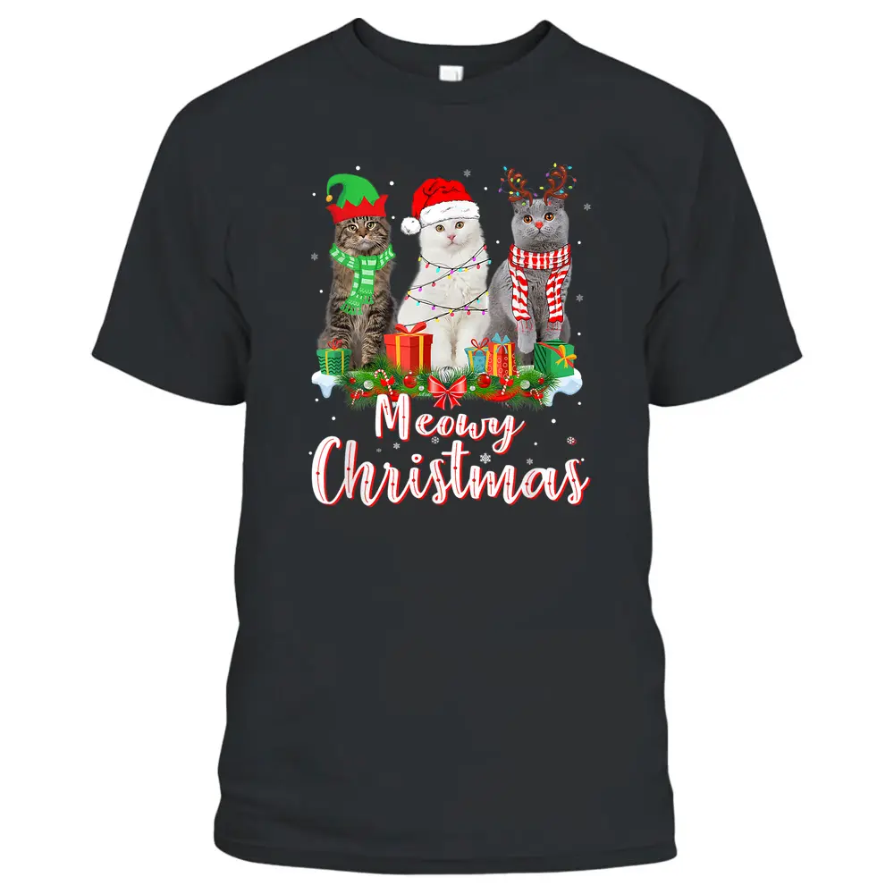 Cat Meowy Family Matching Christmas Pajamas Santa Cats Xmas T-Shirt