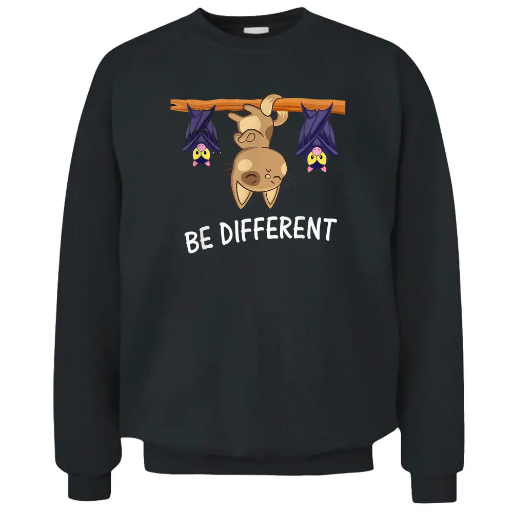 Cat With Bats Be Different Funny Cat Lover Pullover Sweatshirt