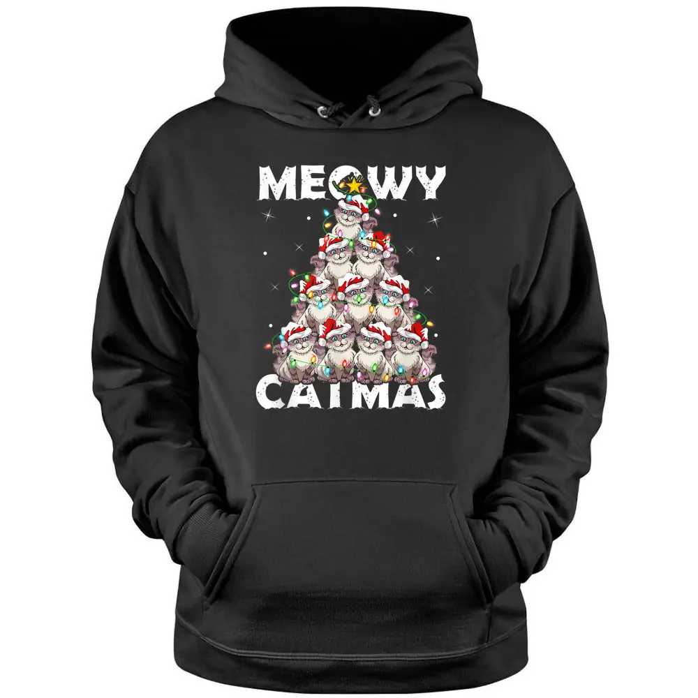 Cat Xmas Lights Santa Meowy Catmas Cat Christmas Ree Pullover Hoodie