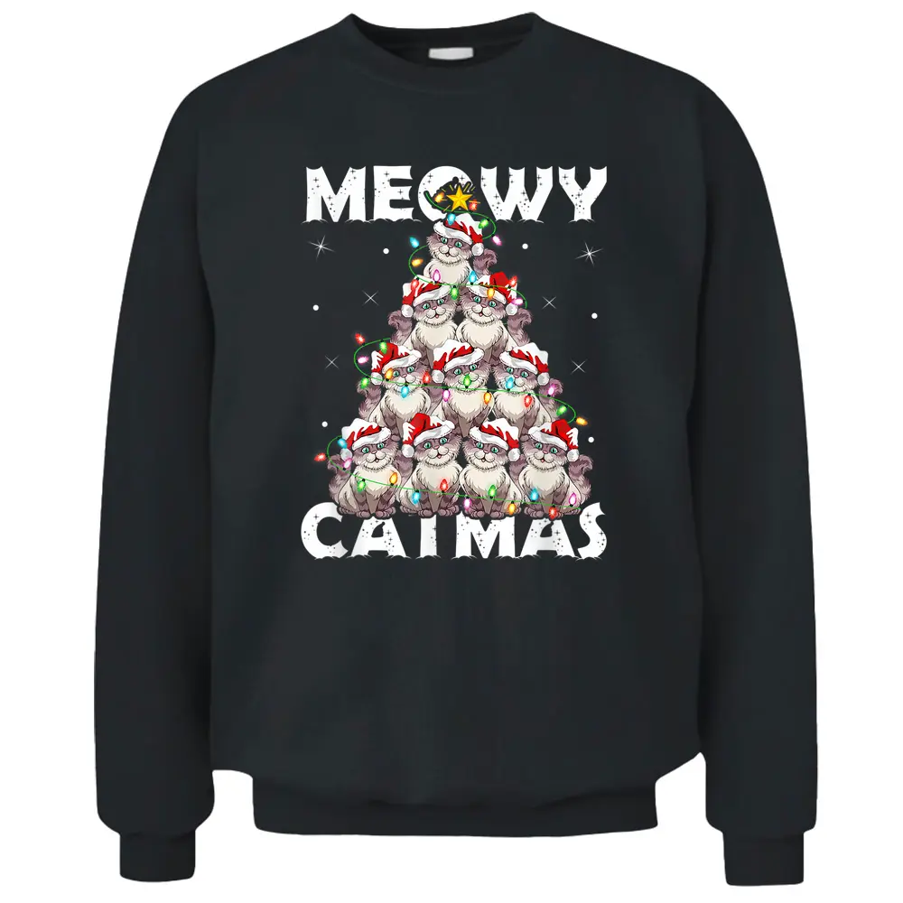 Cat Xmas Lights Santa Meowy Catmas Cat Christmas Ree Pullover Sweatshirt