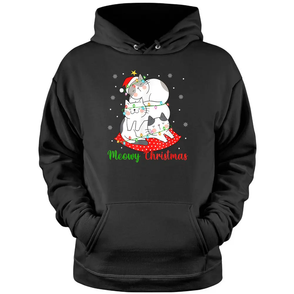 Cat Xmas Ree Lights Santa Cat Christmas Pullover Hoodie