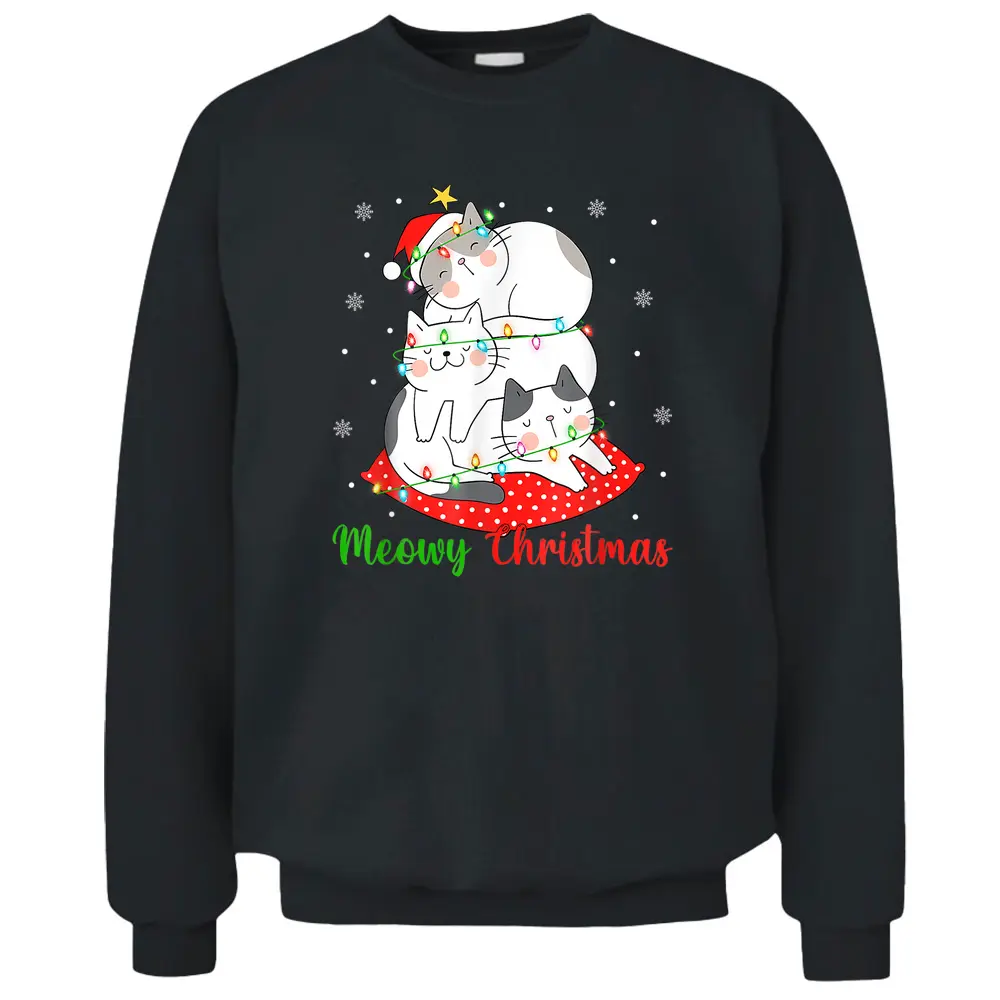 Cat Xmas Ree Lights Santa Cat Christmas Pullover Sweatshirt