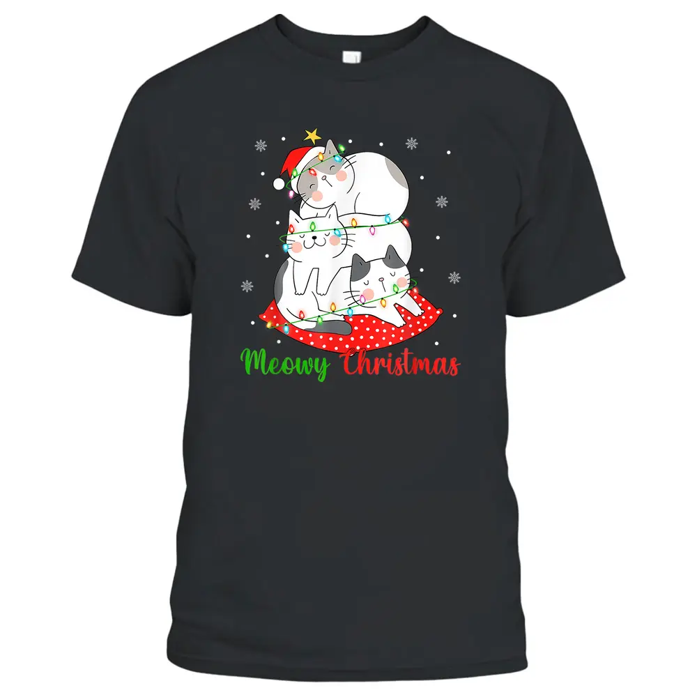 Cat Xmas Ree Lights Santa Cat Christmas T-Shirt