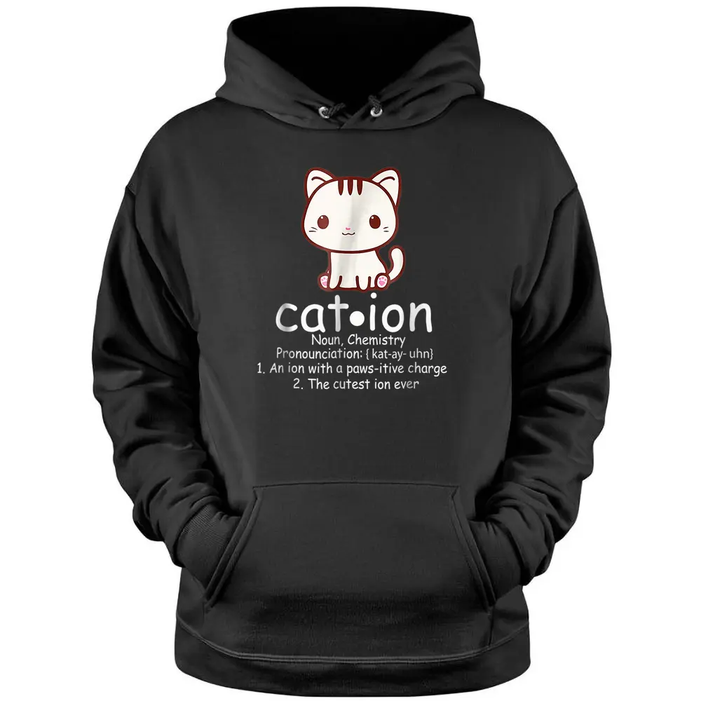 Cation Funny Cat Ion Science Pawsitive Pun Chemistry Pullover Hoodie