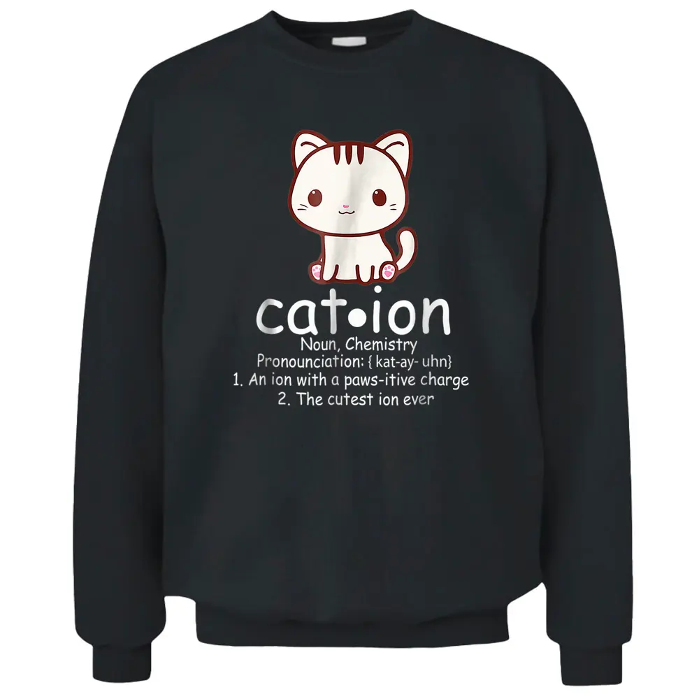 Cation Funny Cat Ion Science Pawsitive Pun Chemistry Pullover Sweatshirt