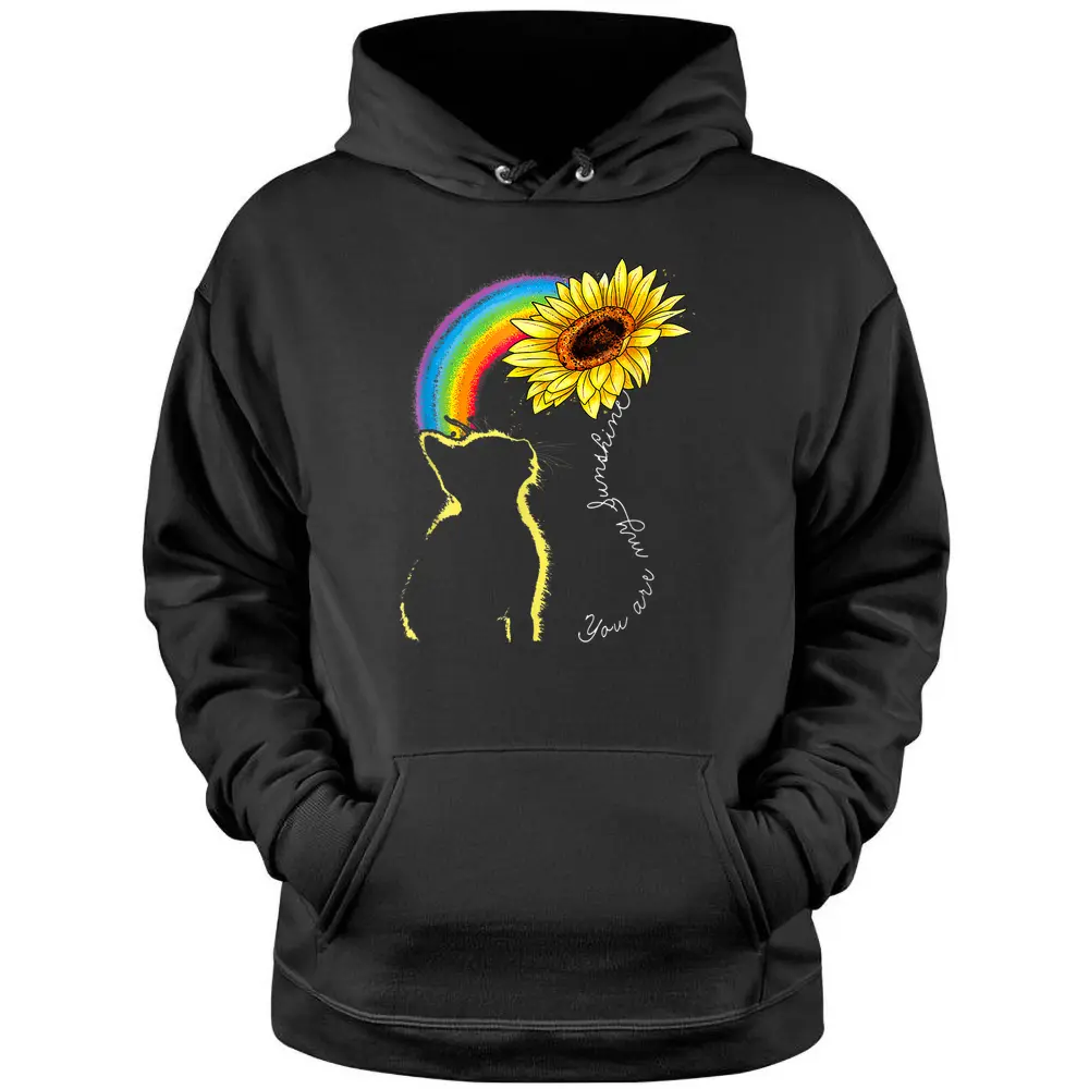 Cats Are My Sunshine Sunflower Rainbow Funny Cat Lovers Gift Pullover Hoodie