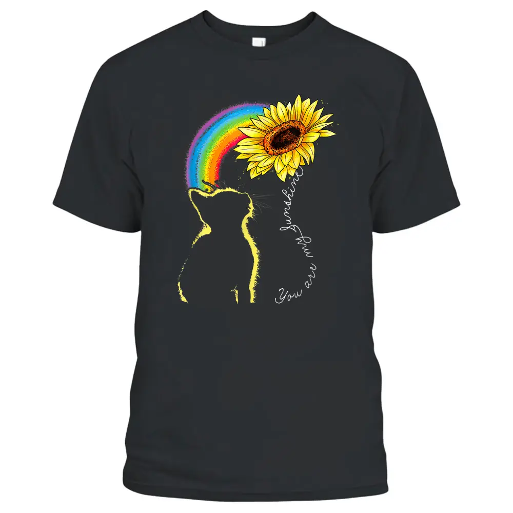 Cats Are My Sunshine Sunflower Rainbow Funny Cat Lovers Gift T-Shirt