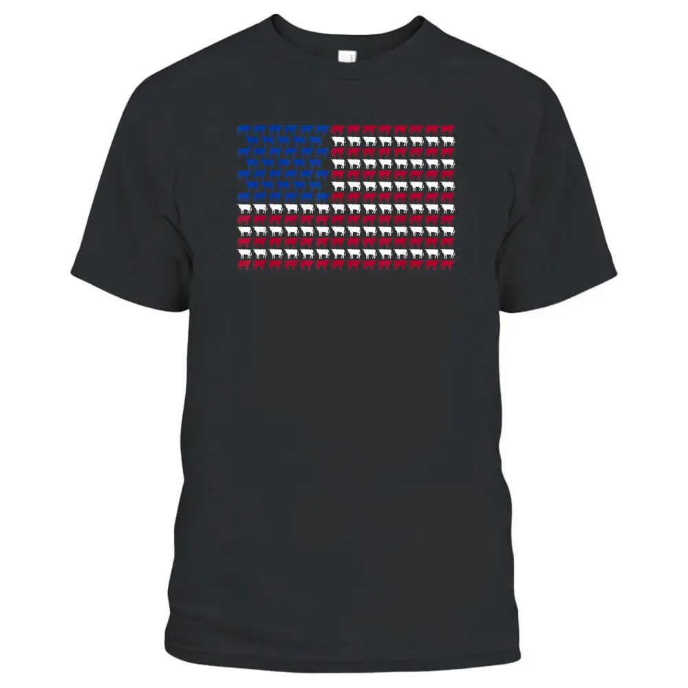 American Flag Cow 4th Of July Cattle Barn Farmer T-Shirt