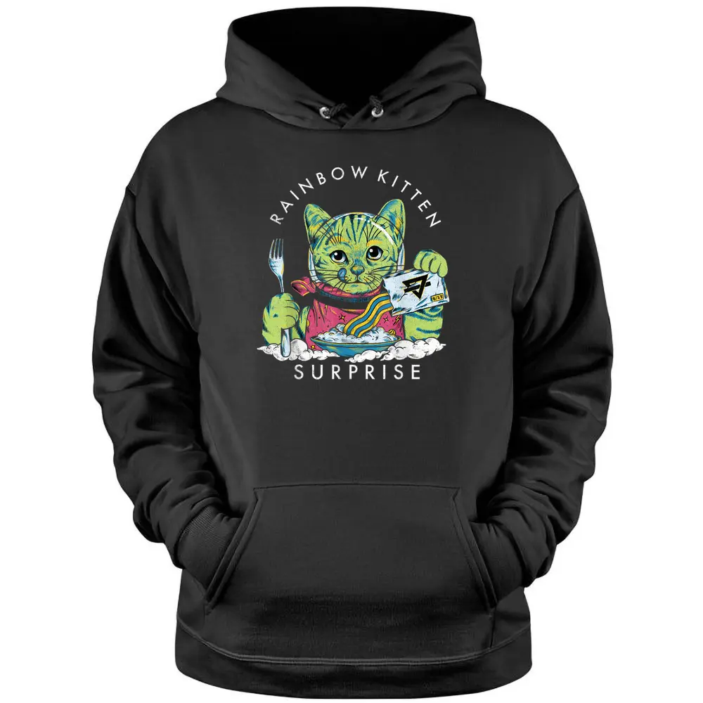 Cats Rainbow Kitten Surprise Cute Eat Retro Animals Vintage Pullover Hoodie