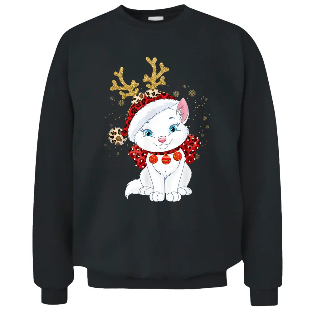 Christmas Cat Reindeer Light Antlers Pullover Sweatshirt