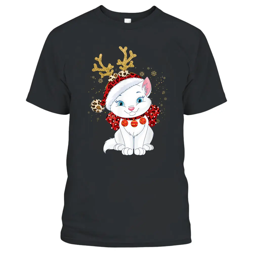 Christmas Cat Reindeer Light Antlers T-Shirt