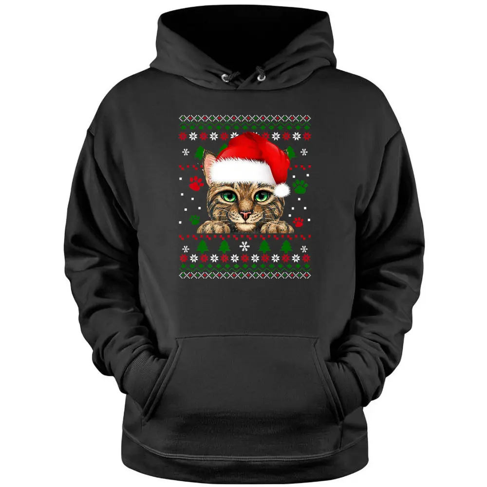 Christmas Cat Santa Hat Merry Catmas Ugly Christmas Sweater Premium Pullover Hoodie