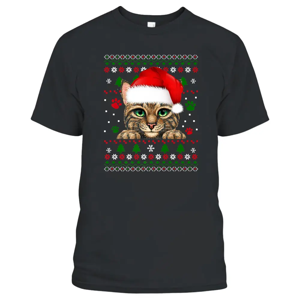 Christmas Cat Santa Hat Merry Catmas Ugly Christmas Sweater Premium T-Shirt