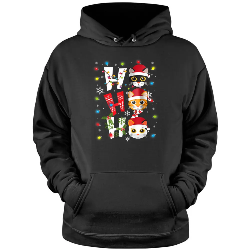 Christmas Ho Ho Ho Cat Lovers Lights Pajamas Funny Xmas Pullover Hoodie