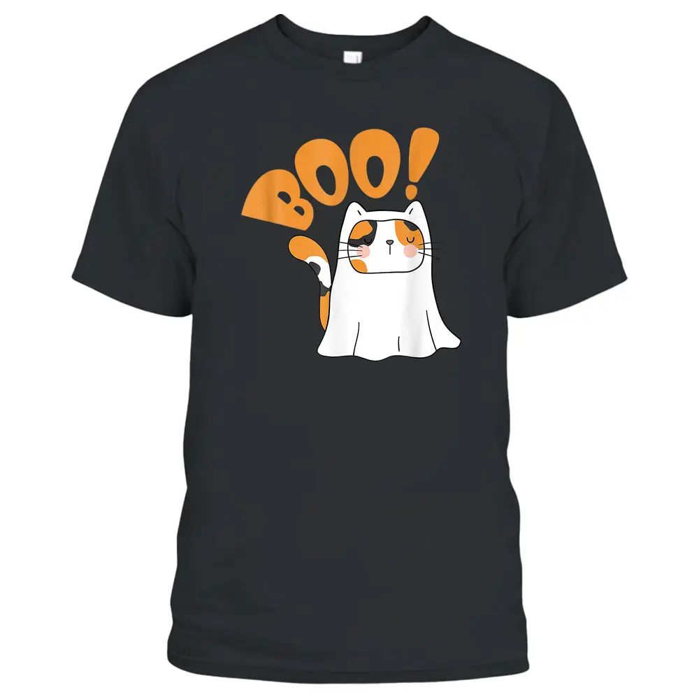 Cut Cat Ghost Halloween Boo Saying T-Shirt