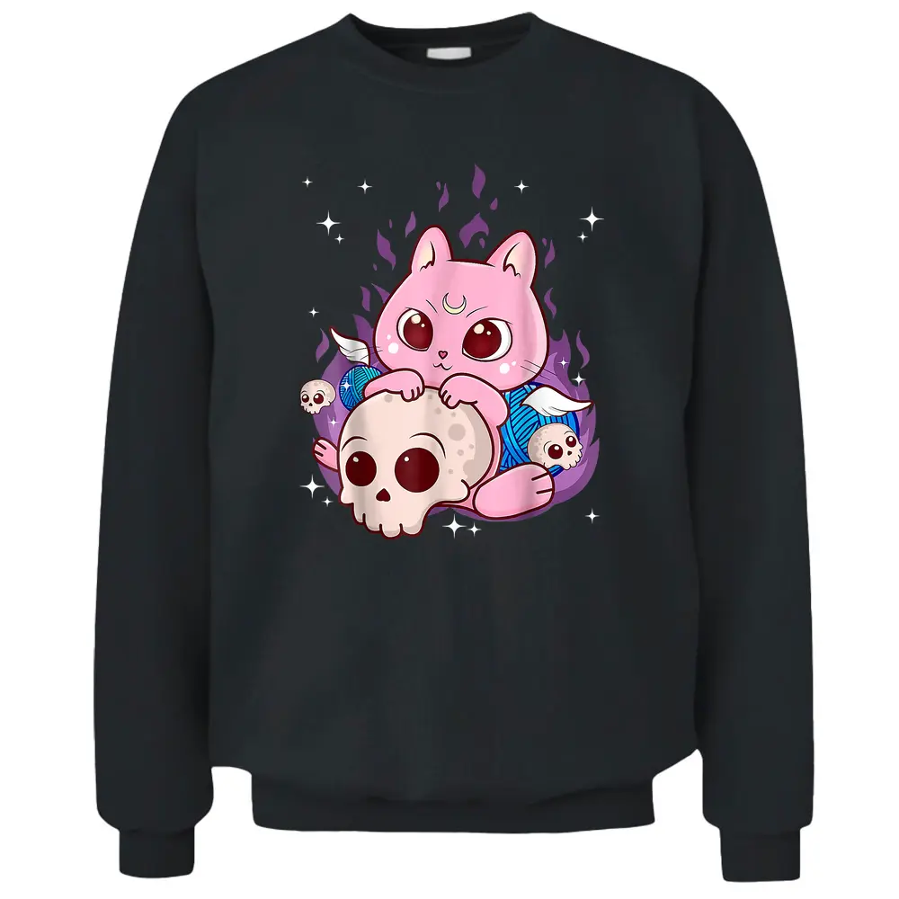 Cute Anime Kawaii Cat Aesthetic Kawaii Pastel Goth Halloween Pullover Sweatshirt