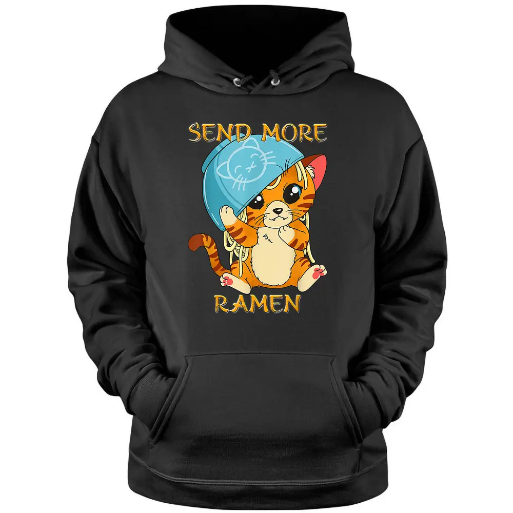 Cute Anime Kawaii Kitten Ramen Bowl Cat Pullover Hoodie