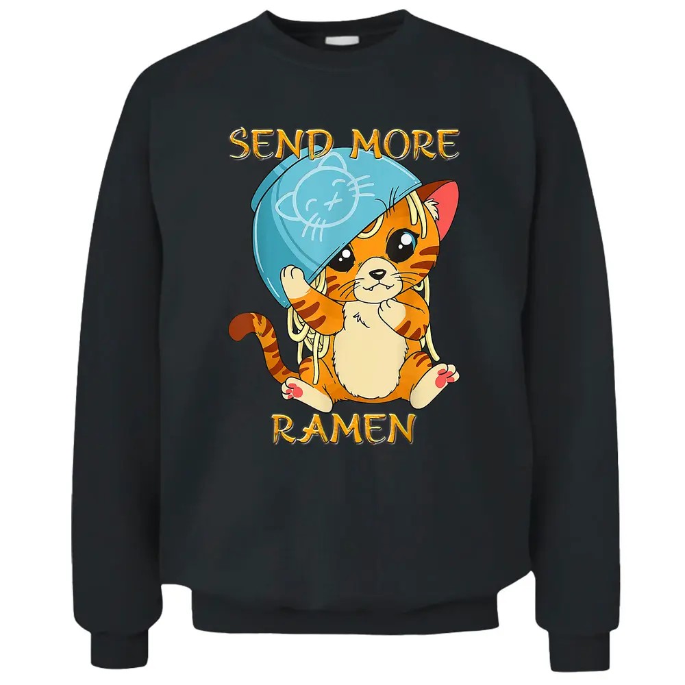 Cute Anime Kawaii Kitten Ramen Bowl Cat Pullover Sweatshirt