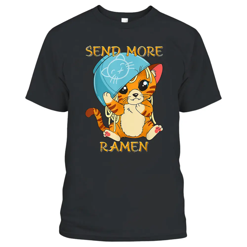 Cute Anime Kawaii Kitten Ramen Bowl Cat T-Shirt