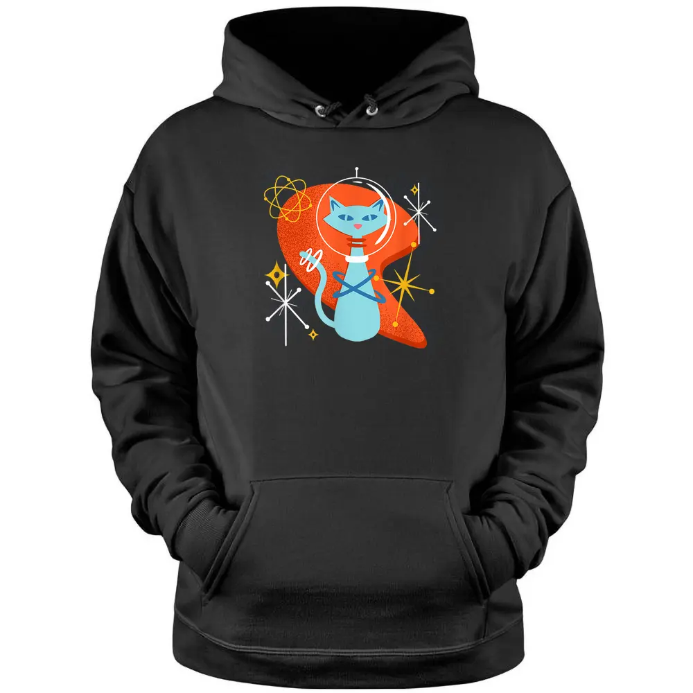 Cute Atomic Space Cat In Vintage Retro Vibes Pullover Hoodie