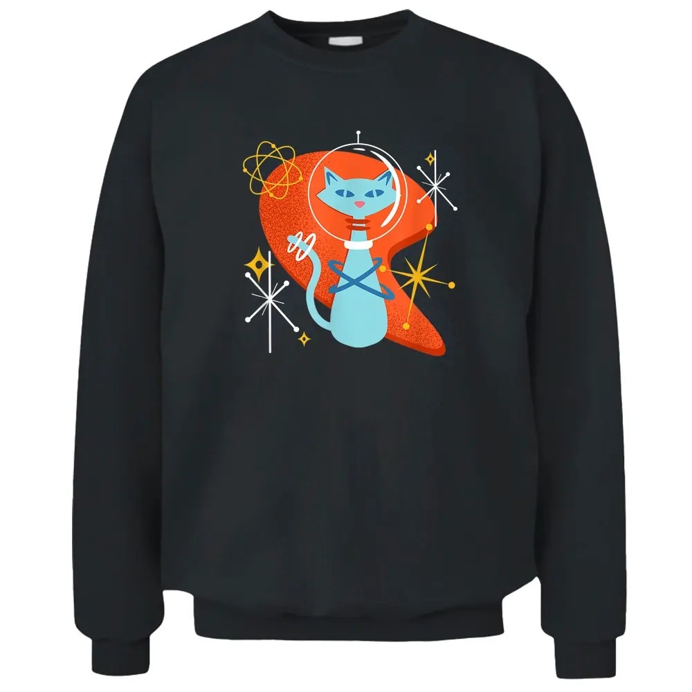 Cute Atomic Space Cat In Vintage Retro Vibes Pullover Sweatshirt