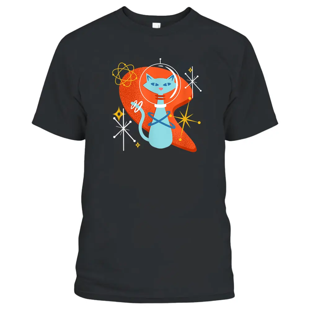 Cute Atomic Space Cat In Vintage Retro Vibes T-Shirt