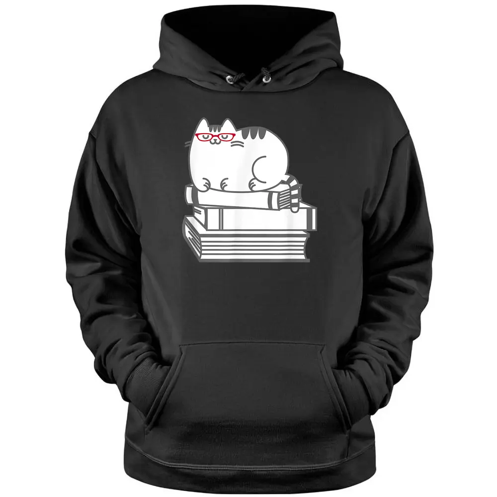 Cute Book Nerd Cat  - Funny Nerdy Kitten  Pullover Hoodie