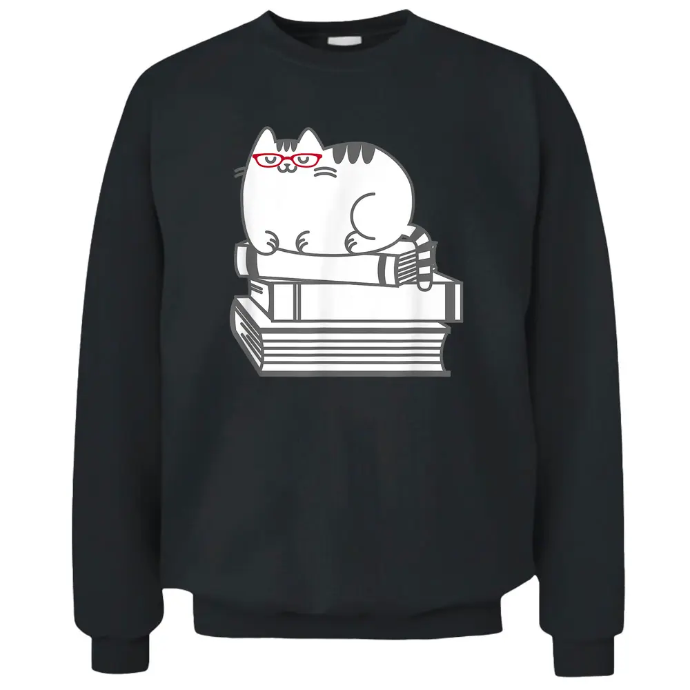 Cute Book Nerd Cat  - Funny Nerdy Kitten  Pullover Sweatshirt